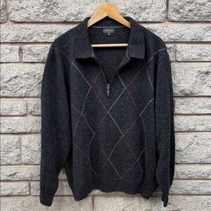 Men's Charcoal Argyle Zip-Up Sweater
